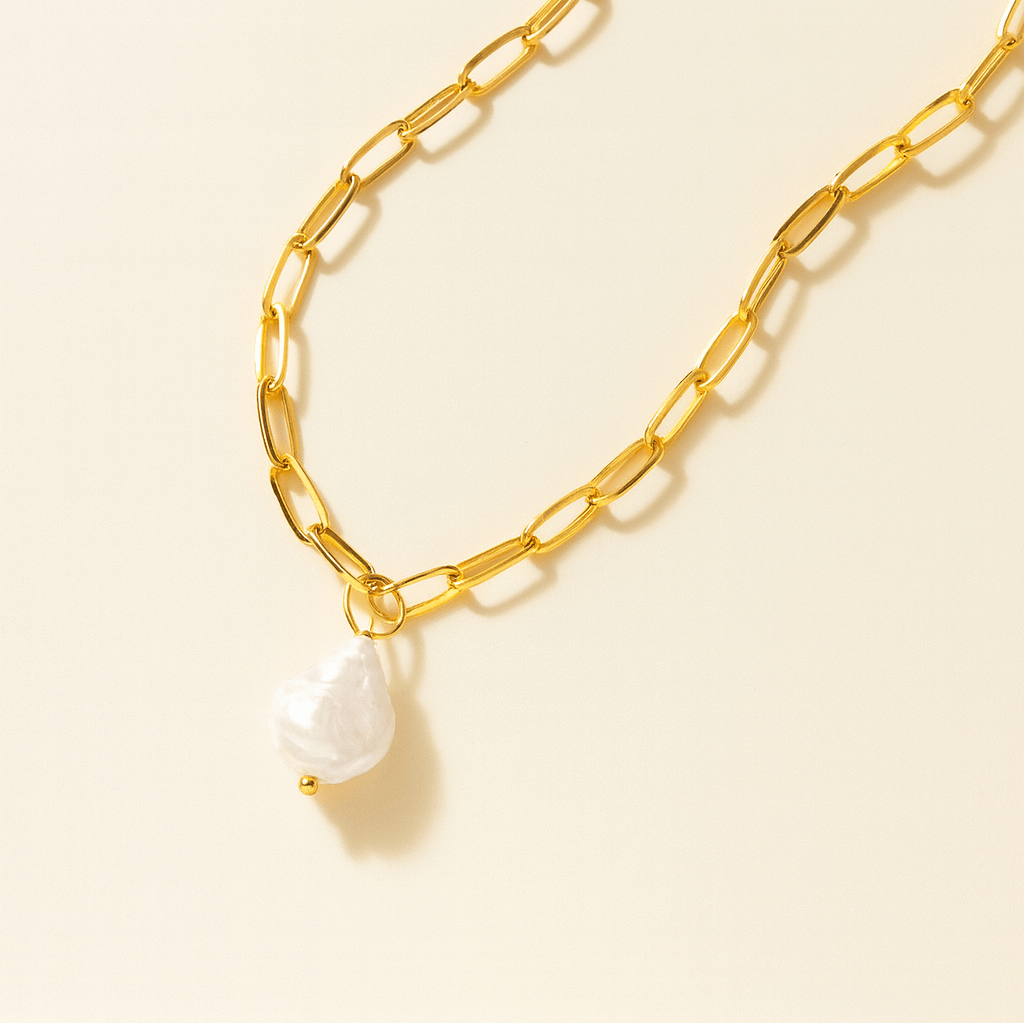 Hanalei Pearl Coin Paperclip Necklace