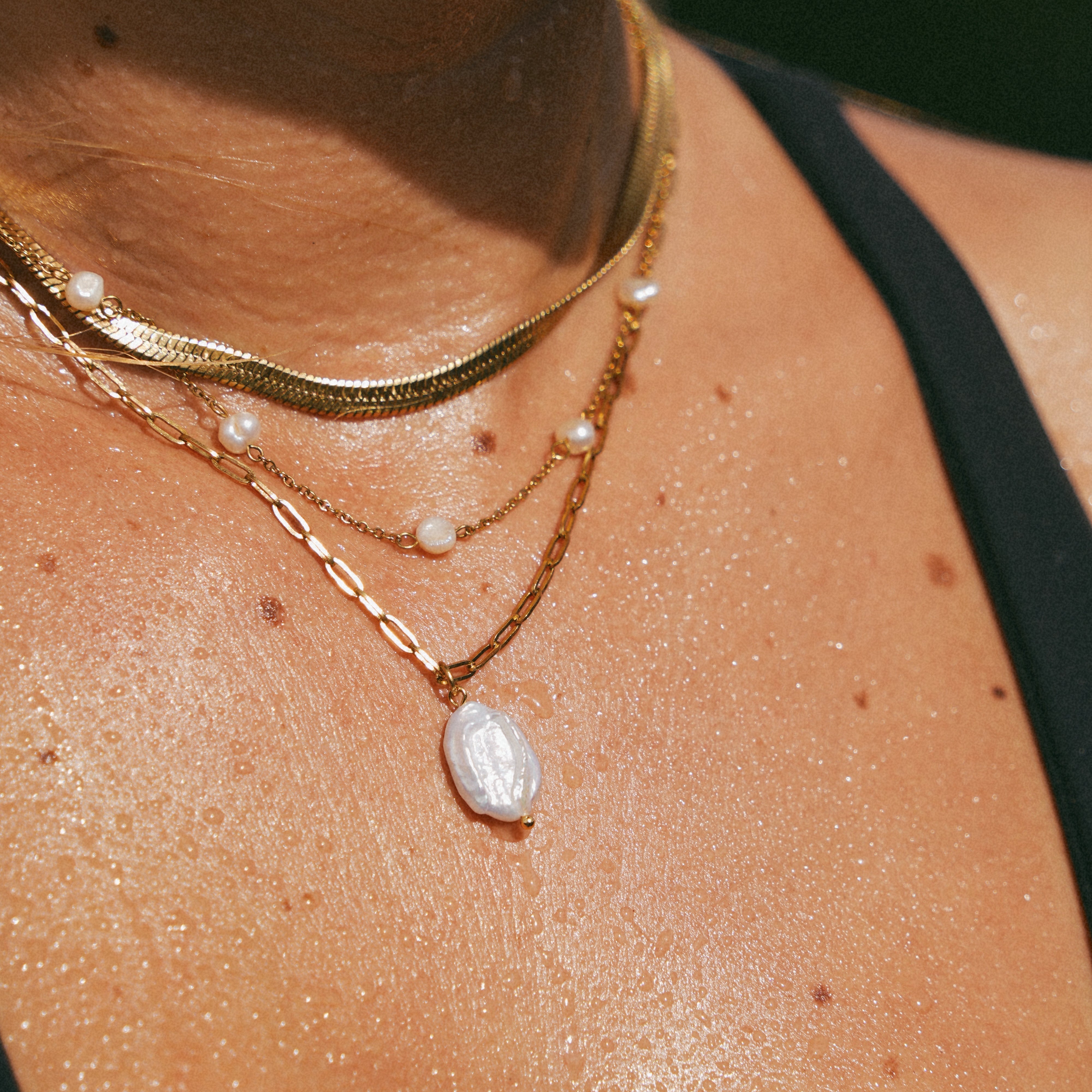 Hanalei Pearl Coin Paperclip Necklace