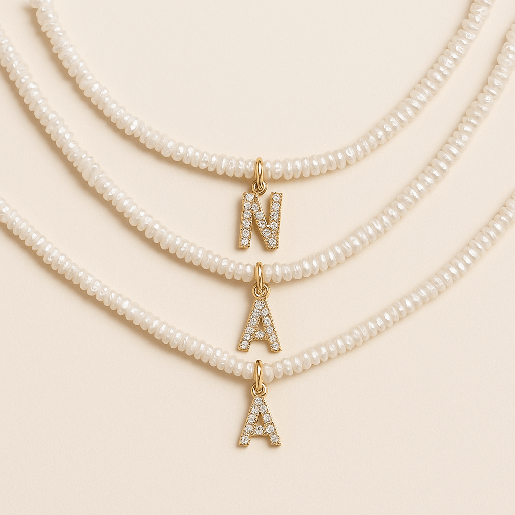 Shelly Crystal Pearl Initial Choker