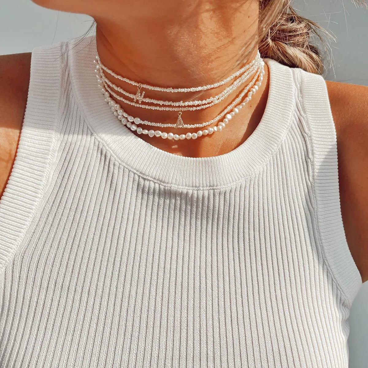 Shelly Crystal Pearl Initial Choker