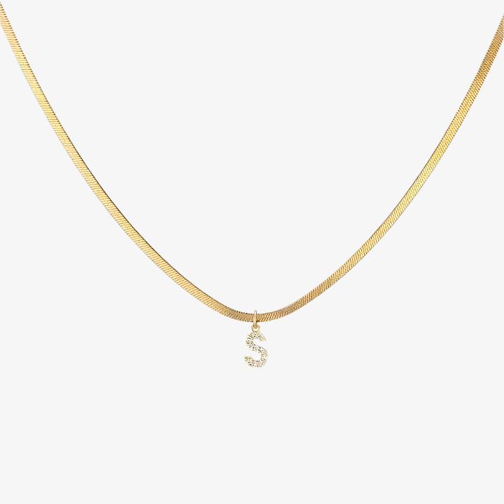 Melly® Diamond Initial Herringbone Necklace